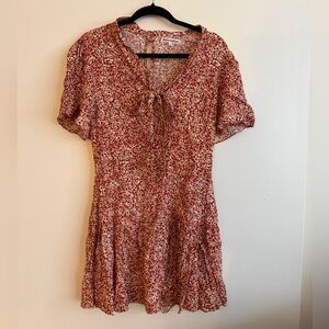 Reformation Red and Pink Floral Tie-Neck Mini Dress
